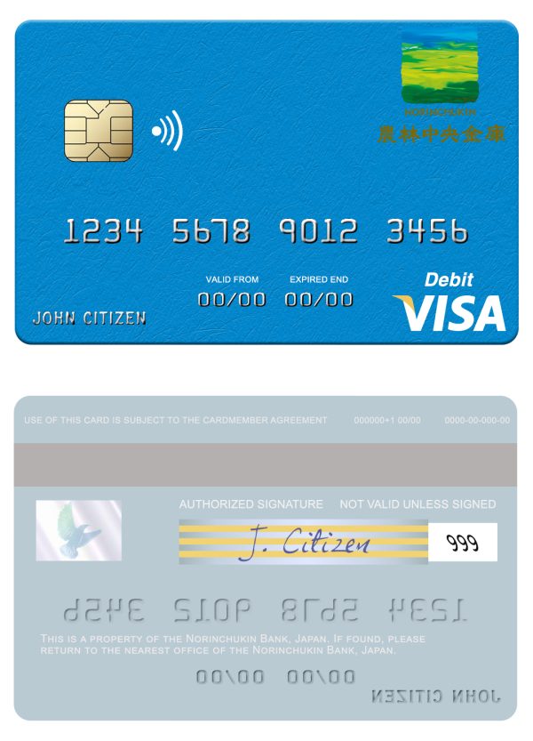 Editable Japan Norinchukin Bank visa card Templates