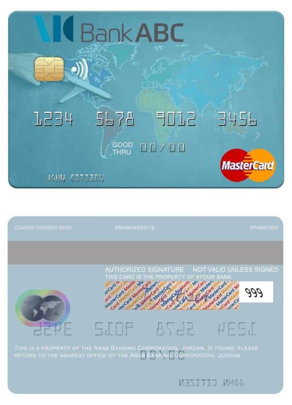 Editable Jordan Arab Banking Corporation (ABC) mastercard Templates