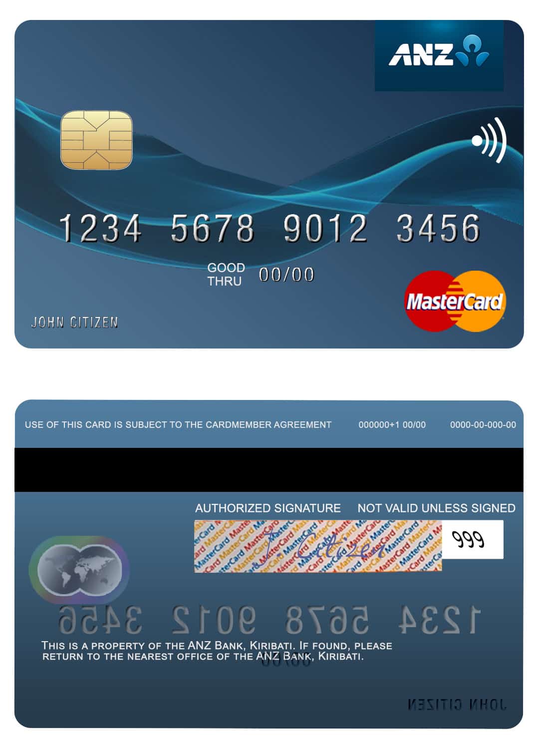 Editable Kiribati ANZ Bank mastercard Templates Editable Kiribati ANZ Bank mastercard Templates