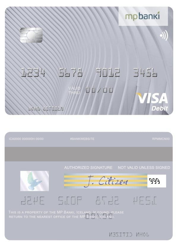 Fillable Iceland MP Banki visa card Templates