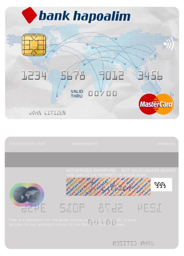 Fillable Israel Bank Hapoalim mastercard Templates