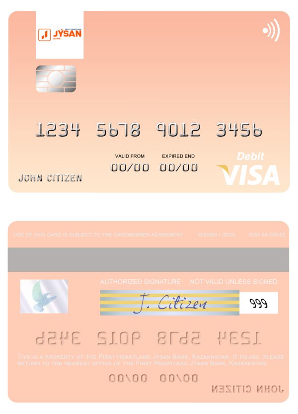 Fillable Kazakhstan First Heartland Jýsan Bank visa card Templates