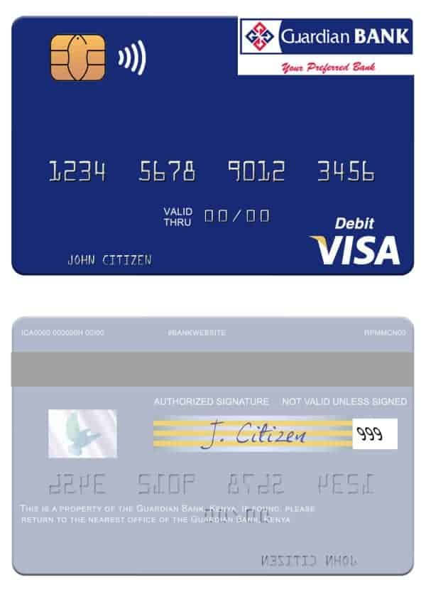 Fillable Kenya Guardian Bank visa card Templates