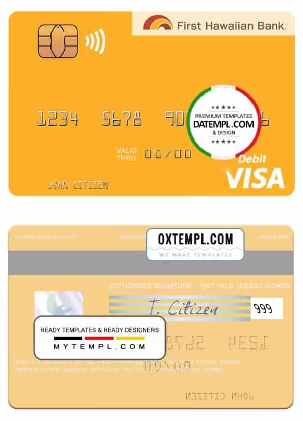 Fillable Hawaii First Hawaiian Bank visa card Templates