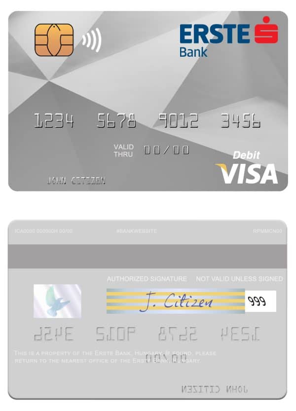 Editable Hungary Erste Bank visa card Templates
