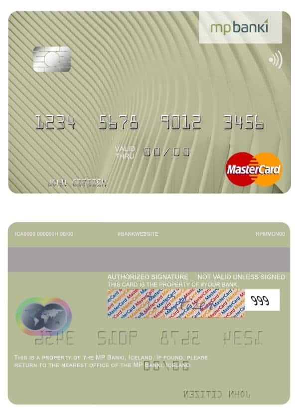 Editable Iceland MP Banki mastercard Templates