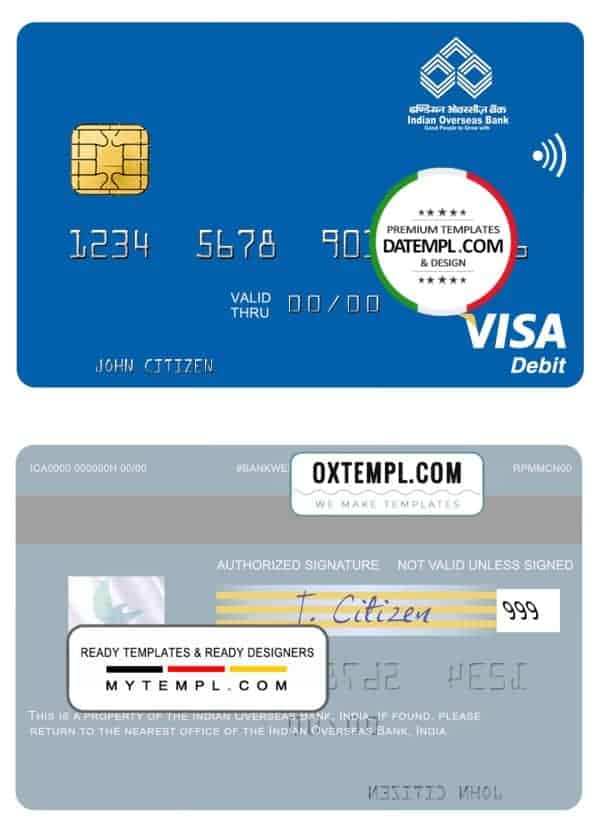 Fillable India Indian Overseas Bank visa card Templates
