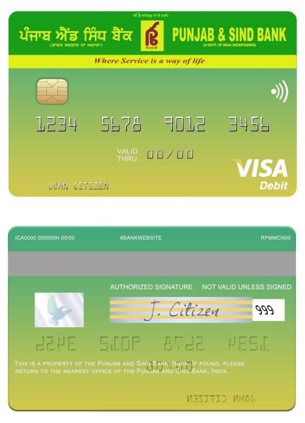 Fillable India Punjab and Sind Bank visa card Templates