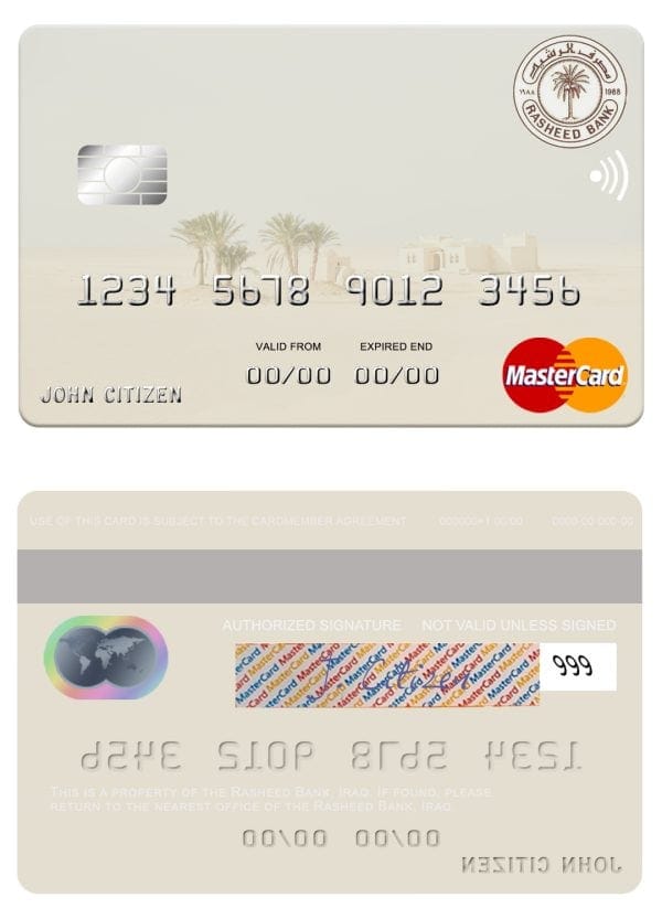 Editable Iraq Rasheed Bank mastercard Templates