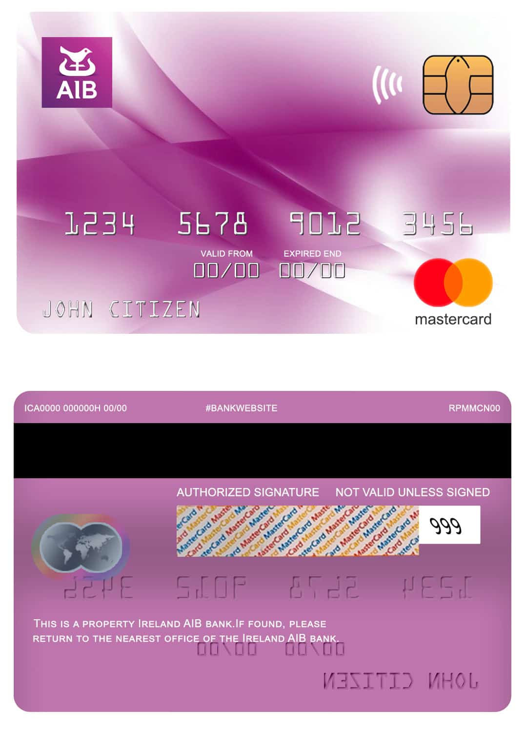 Ireland AIB bank mastercard Editable Ireland AIB bank mastercard Templates