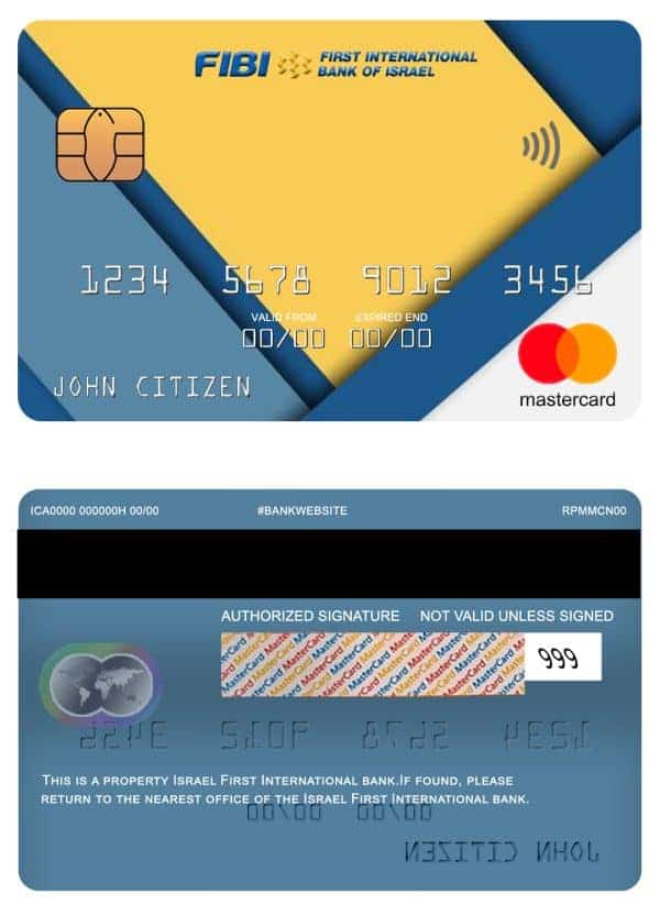 Editable Israel First International bank mastercard Templates