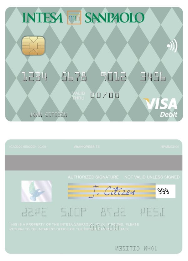 Fillable Italy Intesa Sanpaolo visa card Templates