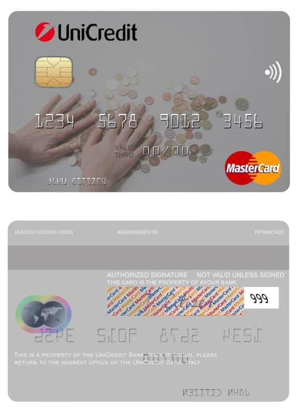 Editable Italy UniCredit Bank mastercard Templates