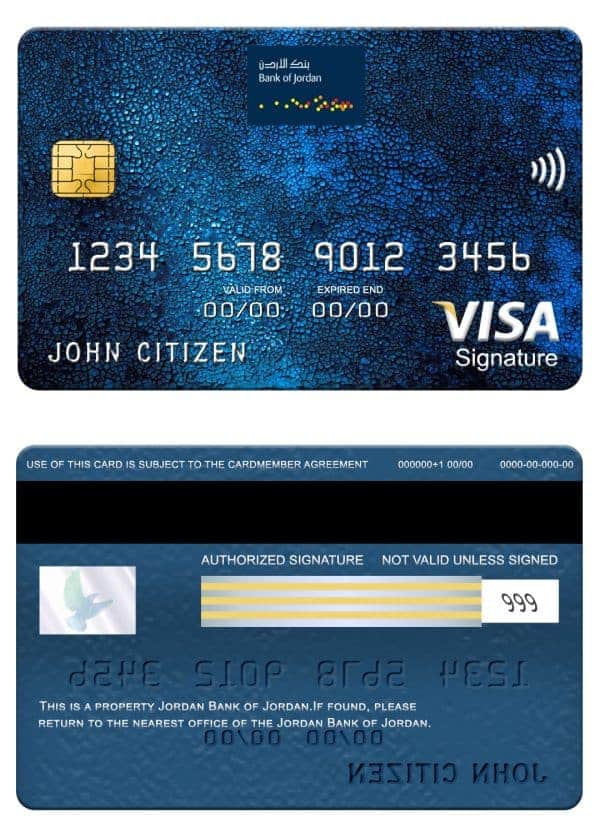Editable Jordan Bank of Jordan visa signature card Templates