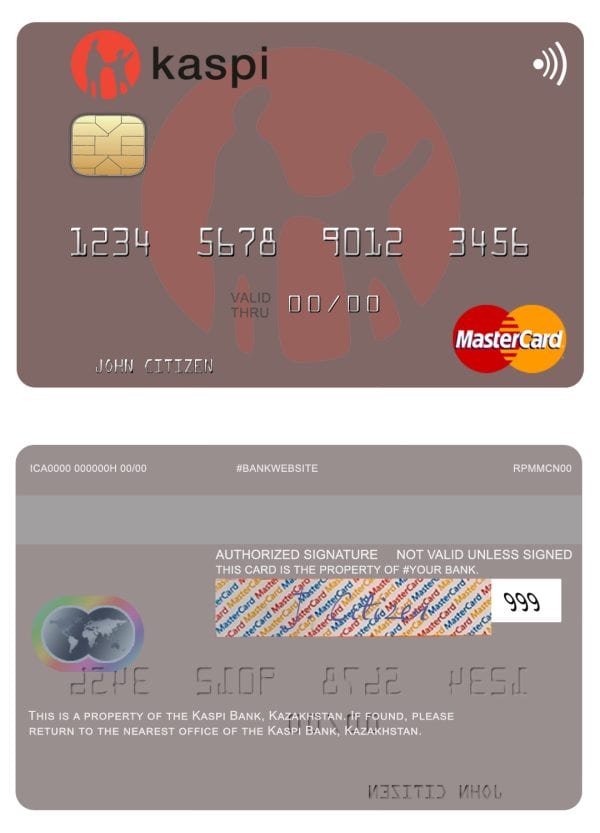 Editable Kazakhstan Kaspi Bank mastercard Templates