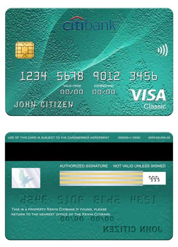 Fillable Kenya Citibank visa classic card Templates
