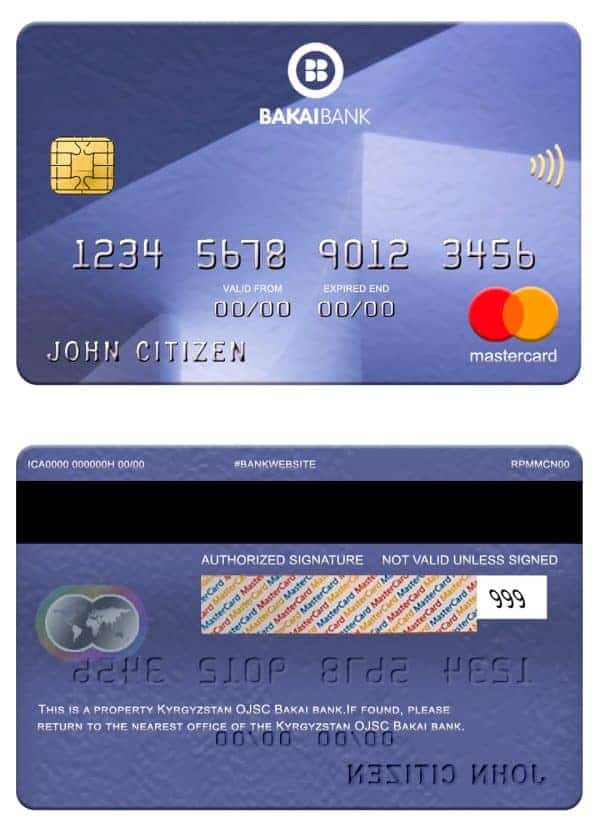 Editable Kyrgyzstan OJSC Bakai bank mastercard Templates