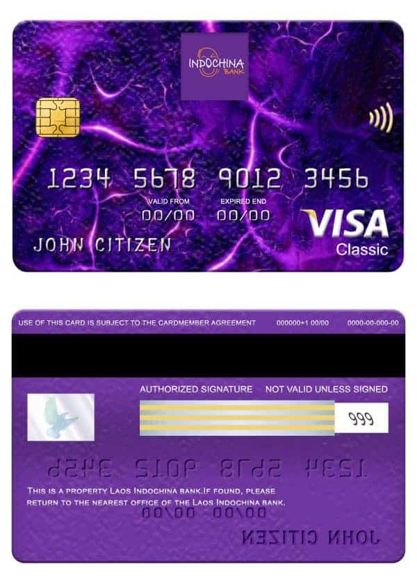 Fillable Laos Indochina bank visa classic card Templates