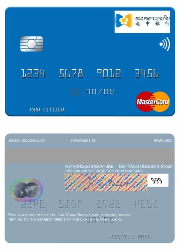 Fillable Laos Lao China Bank mastercard Templates