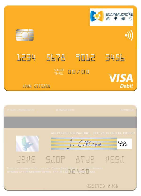Editable Laos Lao China Bank visa card Templates