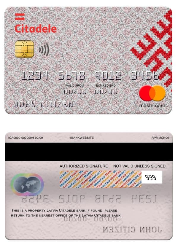 Editable Latvia Citadele bank mastercard Templates