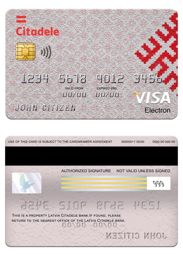 Fillable Latvia Citadele bank visa electron card Templates