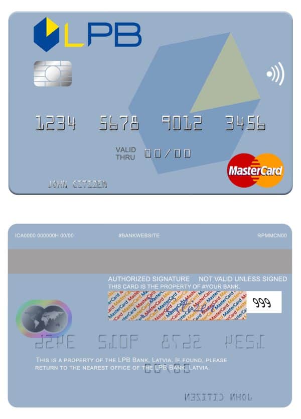 Fillable Latvia LPB Bank mastercard Templates