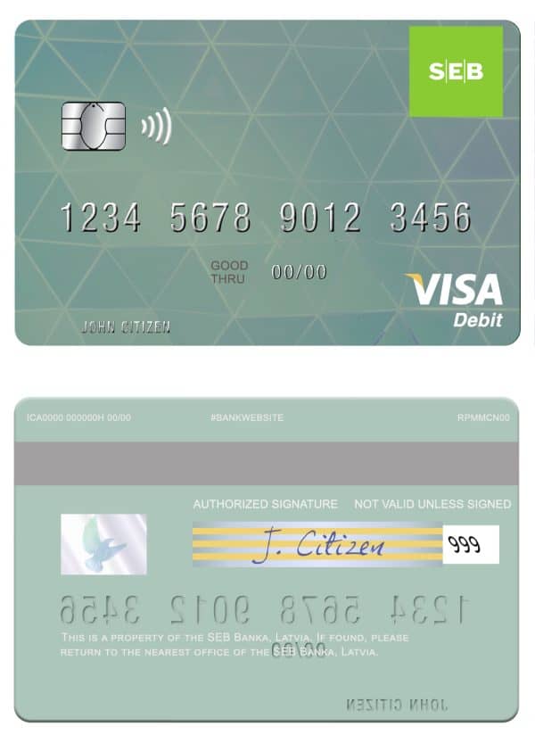 Editable Latvia SEB Bank visa card Templates