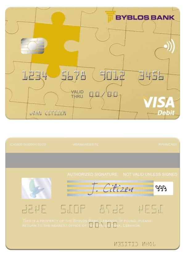 Editable Lebanon Byblos Bank visa card Templates