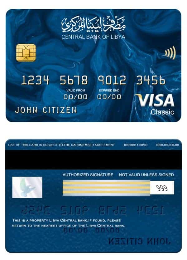 Libya Central bank visa classic card Editable Libya Central bank visa classic card Templates
