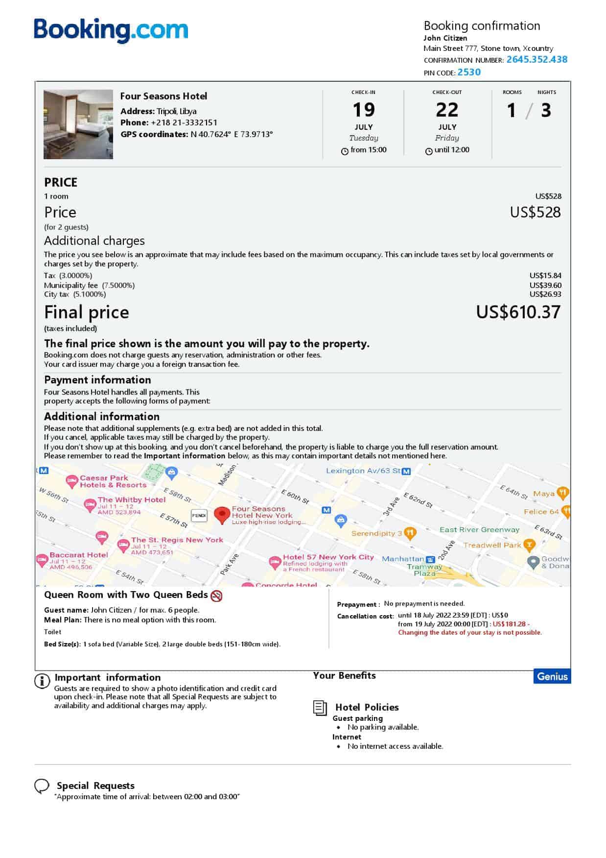 Libya hotel booking confirmation Word and PDF template, 2 pages Libya hotel booking confirmation Word and PDF template, 2 pages