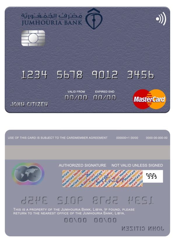 Libya Jumhouria Bank mastercard Editable Libya Jumhouria Bank mastercard Templates