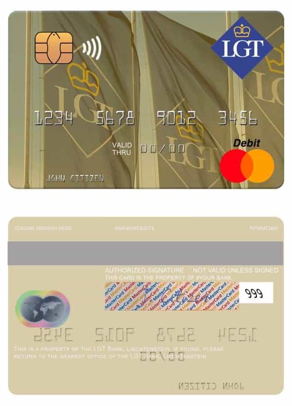Editable Liechtenstein LGT Bank mastercard Templates
