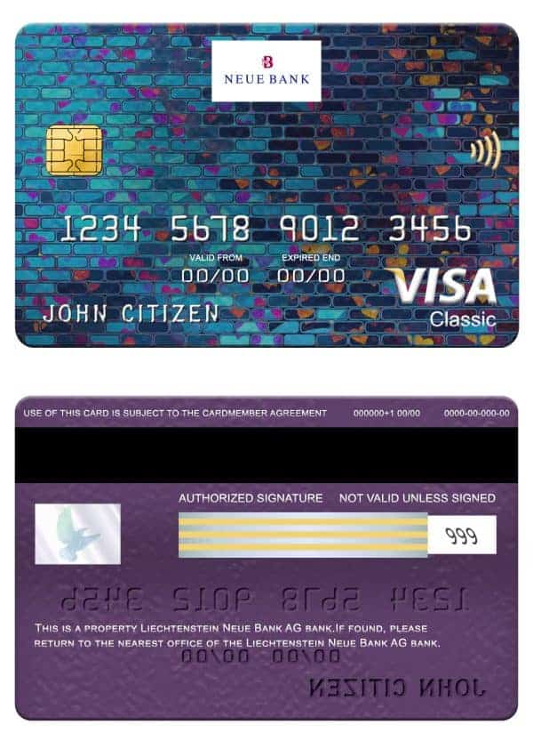 Liechtenstein Neue bank visa classic card Editable Liechtenstein Neue bank visa classic card Templates