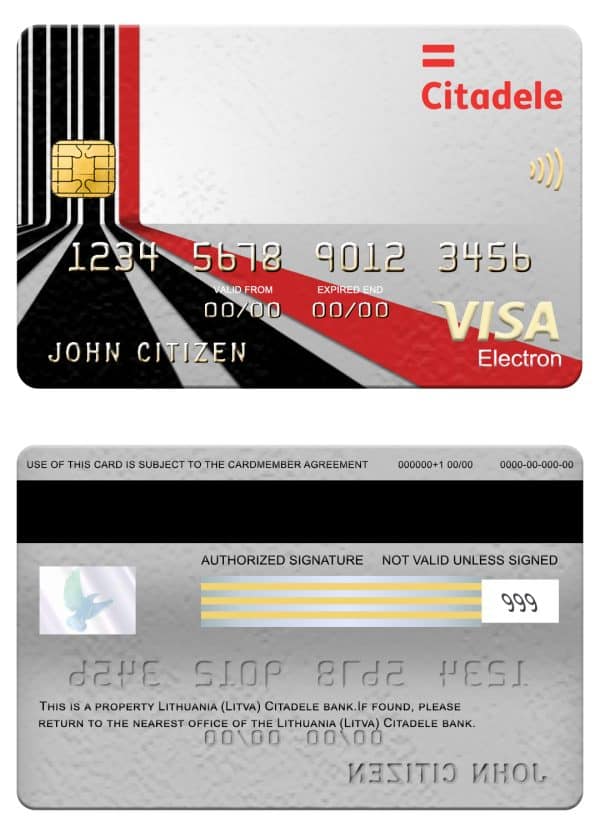 Lithuania (Litva) Citadele bank visa electron card Editable Lithuania (Litva) Citadele bank visa electron card Templates