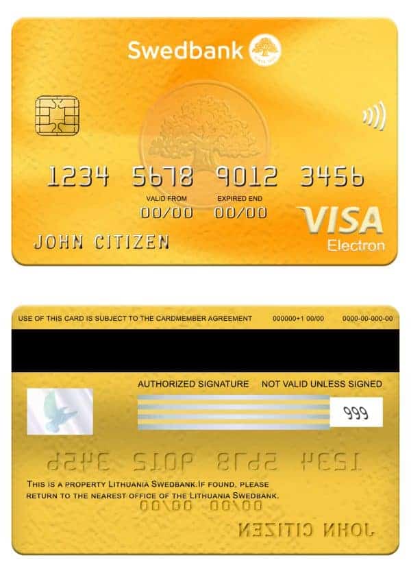Lithuania Swedbank visa elrctron card Editable Lithuania Swedbank visa elrctron card Templates