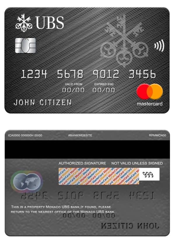 Monaco UBS bank mastercard Editable Monaco UBS bank mastercard Templates