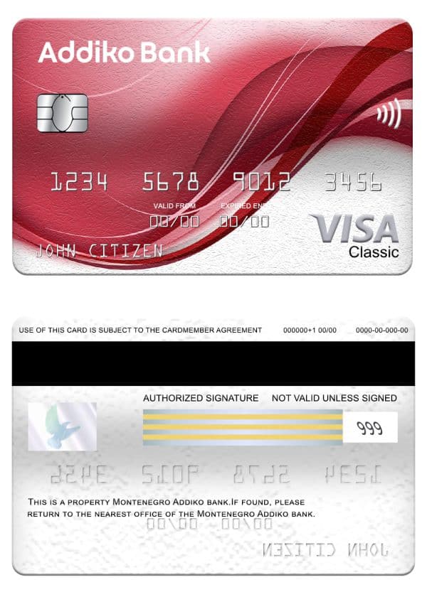 Montenegro Addiko bank visa classic card Editable Montenegro Addiko bank visa classic card Templates