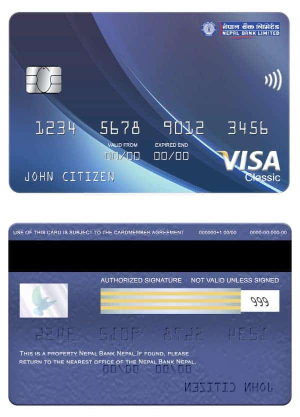 Nepal bank Nepal visa classic card Editable Nepal bank Nepal visa classic card Templates