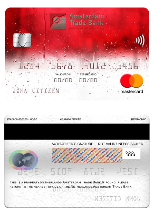 Fillable Netherlands Amsterdam Trade bank mastercard Templates
