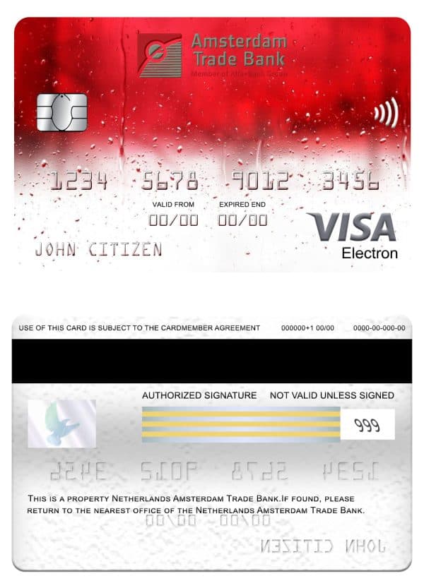 Editable Netherlands Amsterdam Trade bank visa electron card Templates