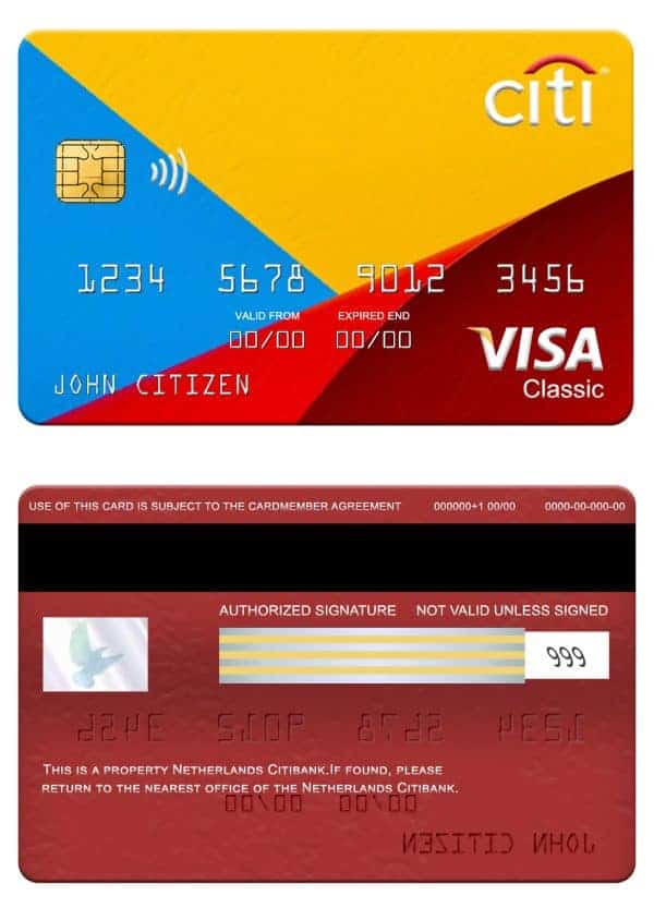 Editable Netherlands Citibank visa classic card Templates