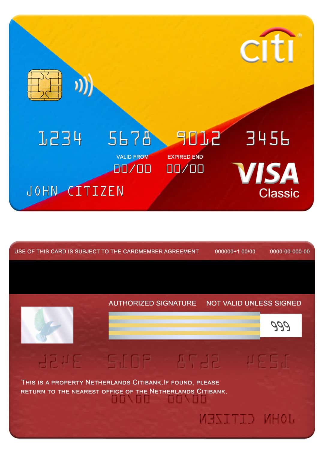 Netherlands Citibank visa classic card Editable Netherlands Citibank visa classic card Templates