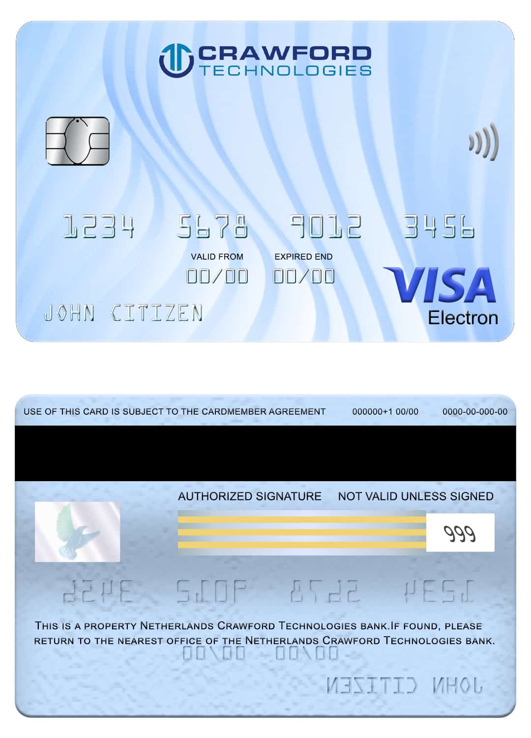 Netherlands (Holland) Crawford Technologies bank visa electron card Editable Netherlands (Holland) Crawford Technologies bank visa electron card Templates