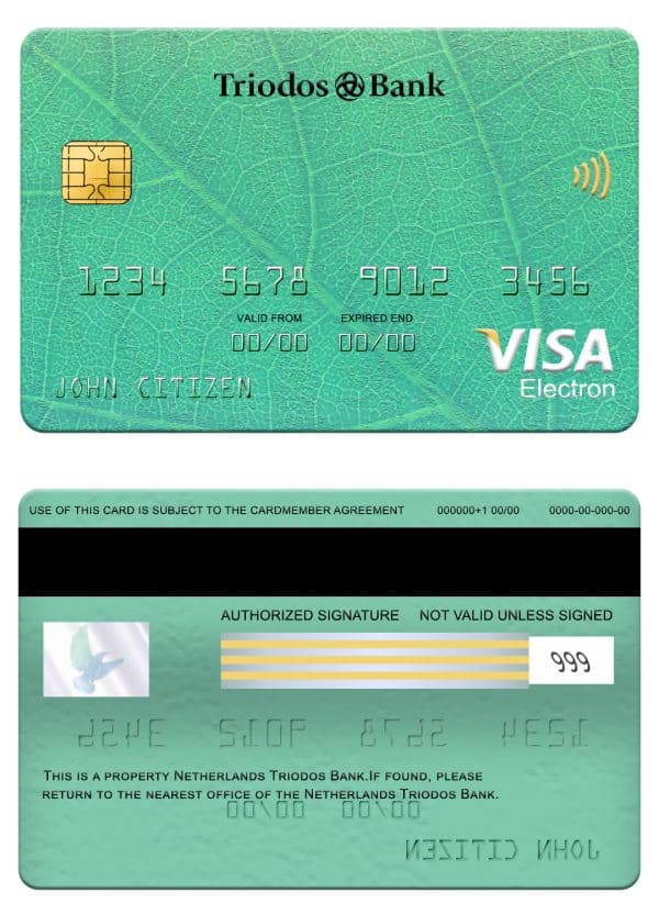 Editable Netherlands Triodos bank visa electron card Templates