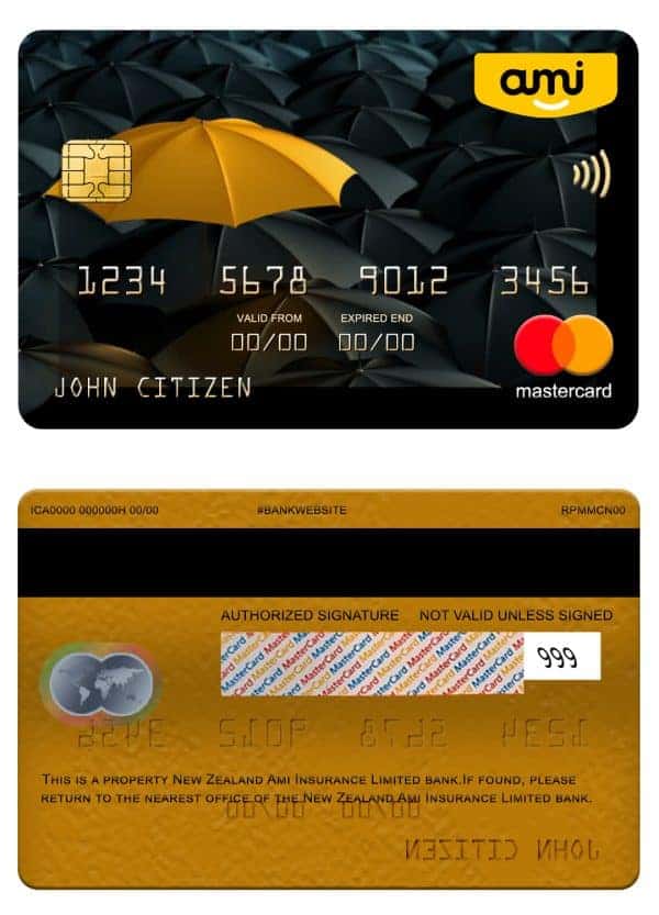 Fillable New Zealand Ami Insurance Limited bank mastercard Templates