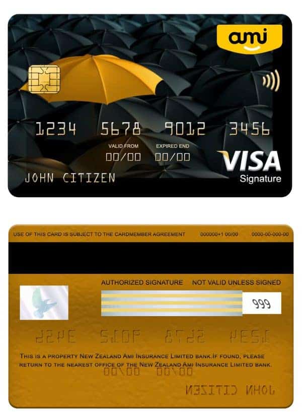 Editable New Zealand Ami Insurance Limited bank visa signature card Templates