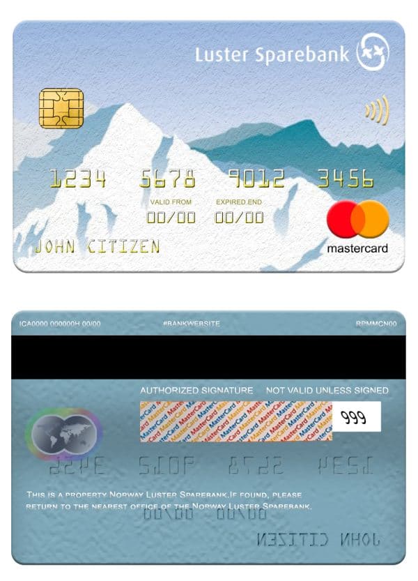 Editable Norway Luster Sparebank mastercard Templates