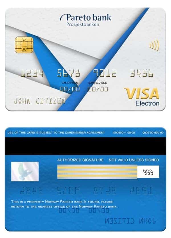 Editable Norway Pareto bank visa electron card Templates