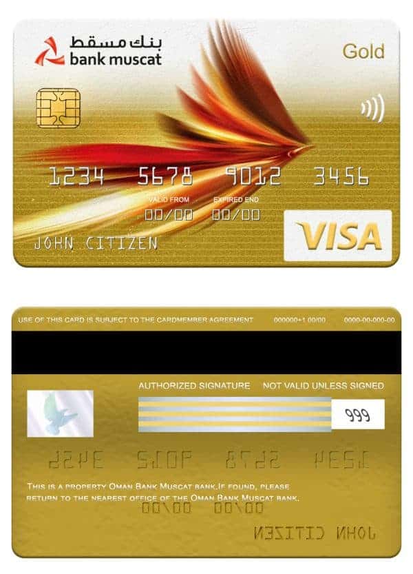 Editable Oman Bank Muscat visa gold card Templates